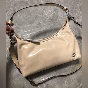 Women's Coach Beige Leather Crescent C Logo Shoulder Bag